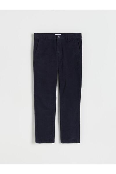 NO BRAND Pantaloni lungi din bumbac, albastru marin, tip chino din catifea re...