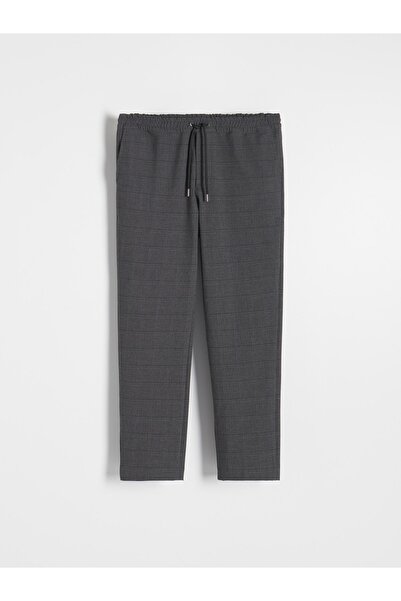 NO BRAND Pantaloni lungi din grafit, cu model în carouri, cu șnur în talie și...