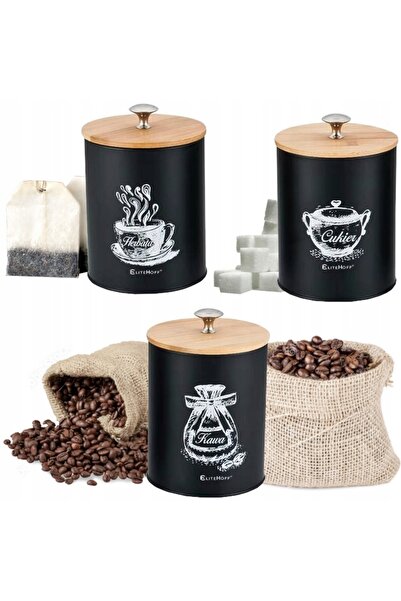 NO BRAND Set recipiente cafea ceai zahăr complet 3 piese negru