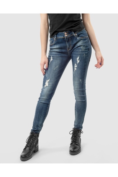 NO BRAND Blugi Skinny de Damă cu Talie Înaltă, Elastici, cu Franjuri și Ruptu...