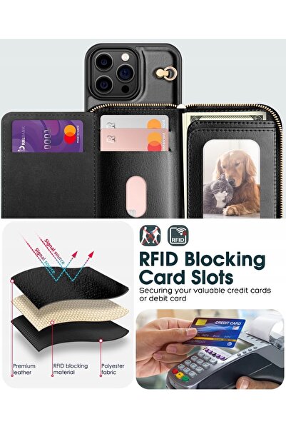 NO BRAND Husă din piele Ocase pentru iPhone 16 Pro cu curea tip portofel, pro...