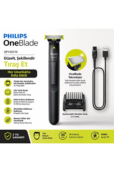 Philips QP1425/10 Oneblade Siyah Tıraş Makinesi Kablosuz Kullanım Özelliği il...