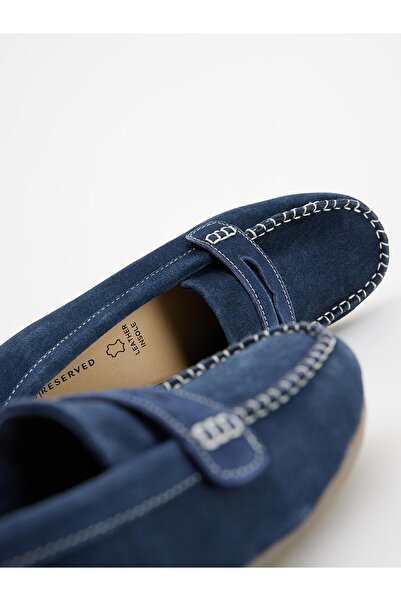 NO BRAND Pantofi din piele albastru marin, tip mocasin, slip-on, joși, din pi...