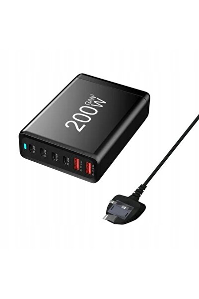 NO BRAND Încărcător rapid GaN de 200W cu 4 porturi USB-C PD și 2 porturi USB-...