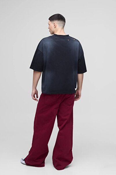 NO BRAND Pantaloni din bumbac bordo, cu talie elastică, croială dreaptă, Booh...