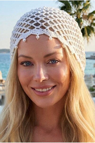 Uniquetrenders قبعة نسائية من الكروشيه مزينة باللؤلؤ، إكسسوارات شاطئية بوهيمي...