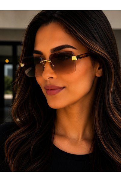 Bymiel Women's Gold Detailed Frameless Rectangular Sunglasses Uv400