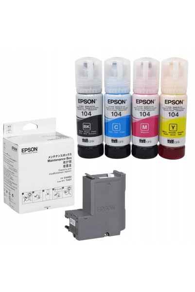 NO BRAND Nou set de 4 cartușe Epson 104 T00P6 C13T00P640 + Colector de cernea...