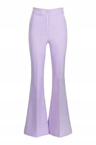 NO BRAND Pantaloni din țesătură lila, croială netedă, evazați, cu talie înalt...