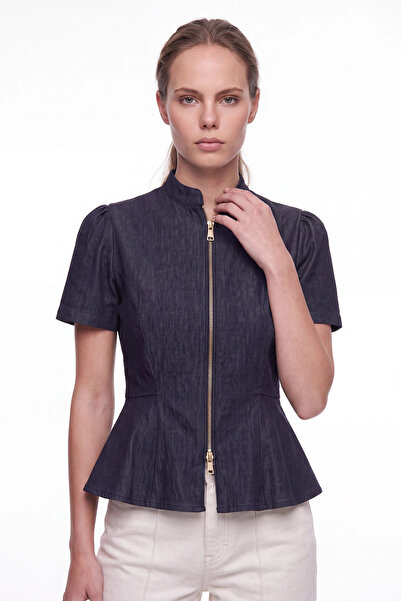 cemo Hakim Yaka Fermuarlı Peplum Bluz