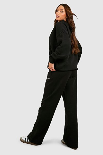 NO BRAND Pantaloni de trening Boohoo L, negri, uni, cu text brodat simplu