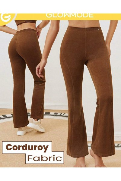 NO BRAND Pantaloni sport maro reiați, lungi, evazați, cu talie înaltă, Glowmo...