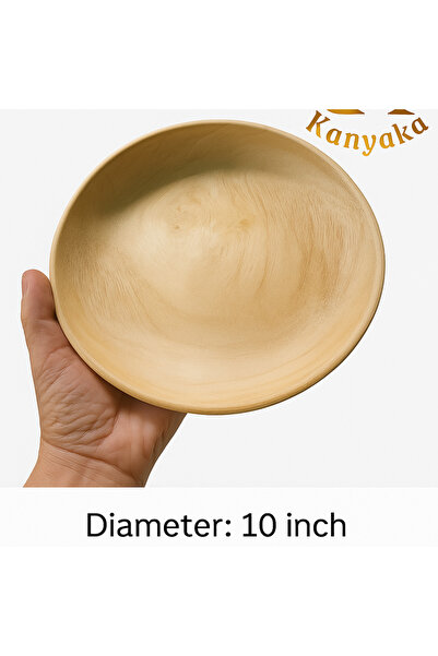 Kanyaka white Teak wood Round Serving Plate (Size 10 Inch) -Set of 2