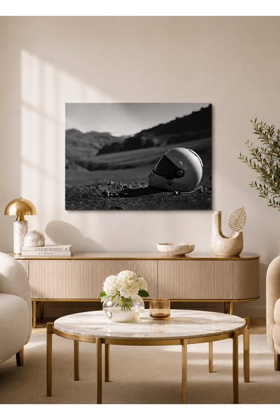 Zerawall Tablou MDF Cască de curse alb-negru – Decor de perete pentru casă și...