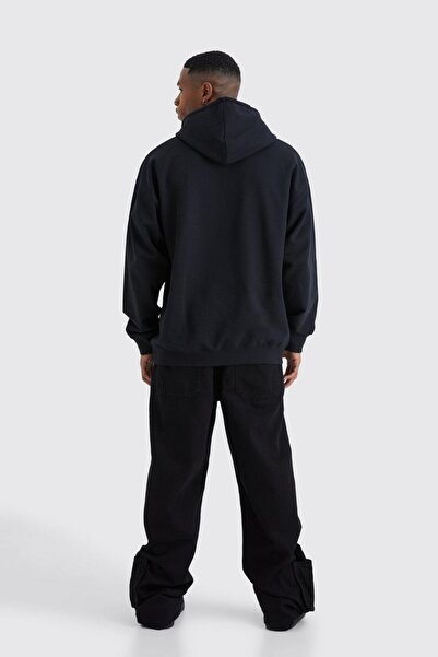 NO BRAND Hanorac clasic negru cu mâneci lungi, cu imprimeu, Boohooman XS