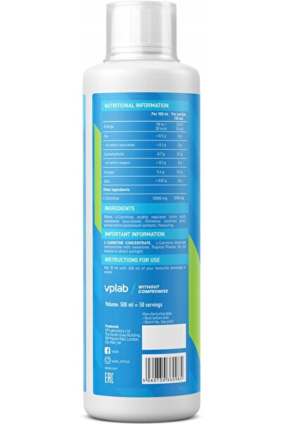 NO BRAND Concentrat L-Carnitină 500 ml VPLab Fructe Tropicale 50 Porții Energie