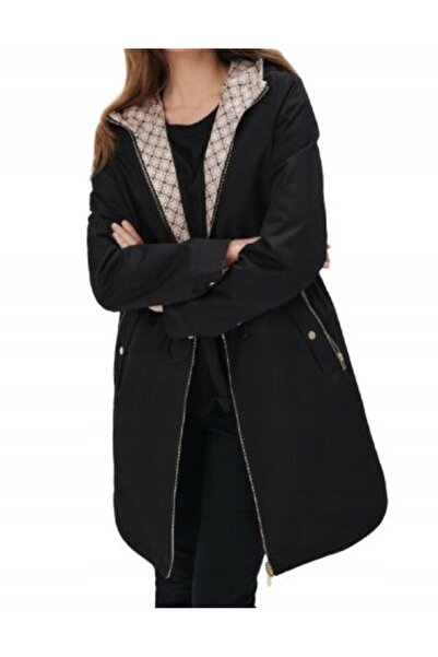 NO BRAND Geacă Parka Clasică Reversibilă Negru Bej cu Model Monogramă 36