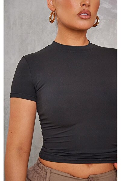 NO BRAND Tricou negru, neted, cu mâneci scurte, Prettylittlething 38