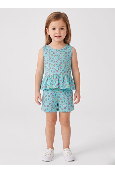 Babyqlo Girls Blue Floral Peplum Shorts Set