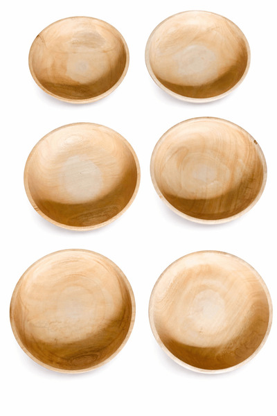 Kanyaka Handcrafted White Teak Wood Soup/Salad Bowl (Size 6 inch)- set of 2