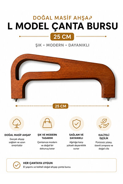 vollen yarn Natural Solid Wood L Model Bag Frame 25 cm Handmade Bag Frame Bag...