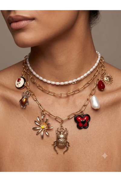 BİJU Scarab & Pearl: Vintage Inspired Multiple Luck Necklace