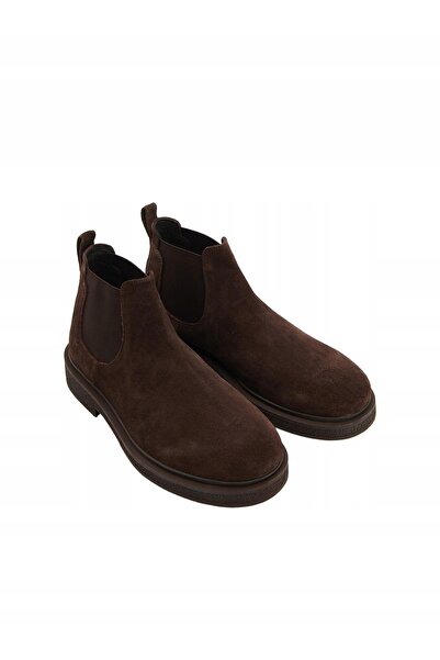 NO BRAND Botine din piele întoarsă maro, cu vârf rotund, tip slip-on, Mohito 45