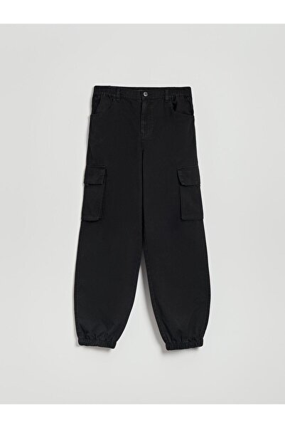 NO BRAND Pantaloni clasici negri din bumbac, camuflaj, cu buzunare cu fermoar...