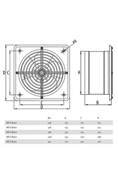 Dospel Ventilator de perete 270m3/h diametru 150mm 007-3815 NEGRU