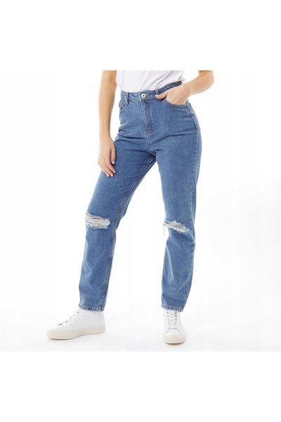 NO BRAND Blugi negri Mom Jeans cu talie înaltă și rupturi BRAVE SOUL 42