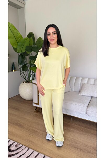 Genel Markalar Omuz Düğme Detaylı Modal Kumaş İkili Takım