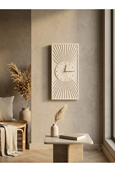 KAVELD Minimalist Duvar Saati - Güneş Işınları Motifli Dekoratif Taş Duvar Sa...