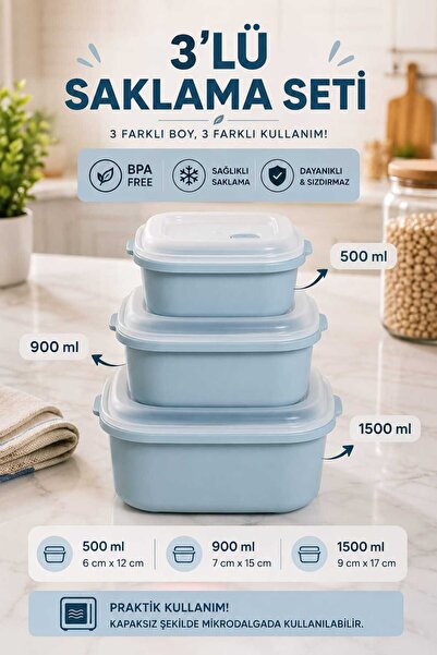zemihra Plastic Multi-Purpose Food Storage Container Set with Air-Release Seal and Leak-Proof Lid, 3-Piece, 500 ml + 900 ml + 1500 ml