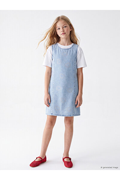 LC Waikiki Trendlucky Girl's Jean Dress with Stones in Difference Colors