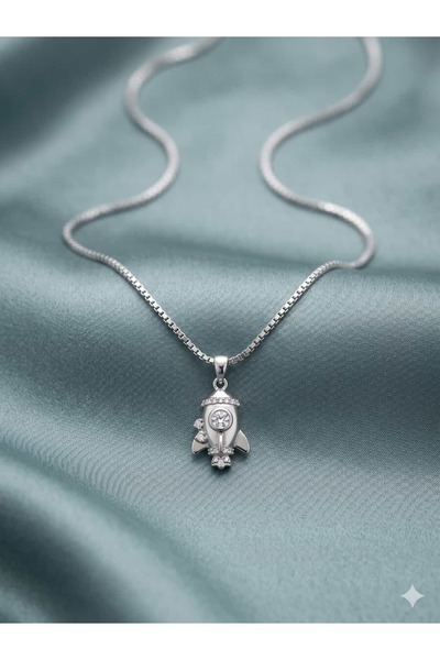Çelik Silver Color Space Rocket Design Women's Necklace