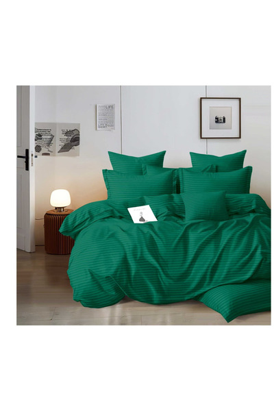 OEM Lenjerie de Pat Damasc Verde cu Dungi, 6 Piese, Cearceaf cu Elastic - Cea...