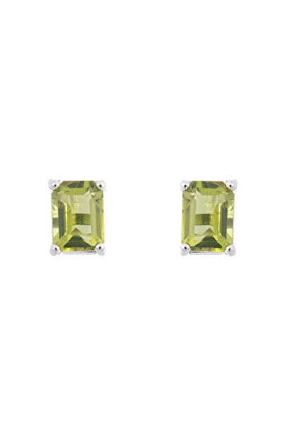 NO BRAND Cercei de argint cu peridot natural, octogon 6x4, placați cu rodiu, ...