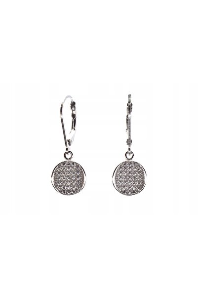 NO BRAND Cercei argintii atârnători cu diamante, în montură microsetting