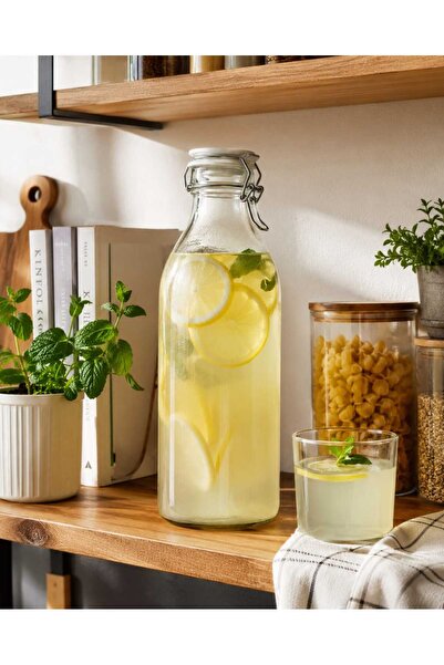 IKEA زجاجة زجاجية بغطاء من نوع AKDENİZ، زجاجية، سعة 1 لتر، غطاء محكم الإغلاق ...