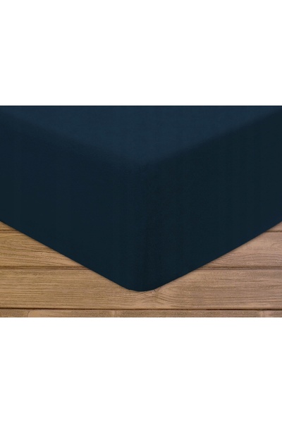 NO BRAND Cearșaf de pat din frotir cu elastic 160x200 albastru marin închis