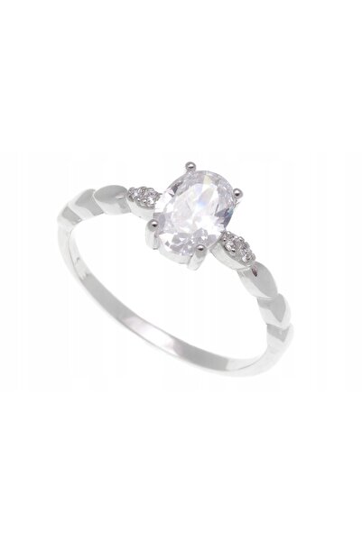 NO BRAND Inel din argint placat cu rodiu cu zirconiu cubic, mărimea 17