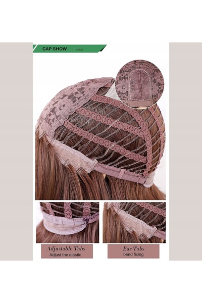NO BRAND Perucă de damă cu breton, păr lung ondulat, sintetică, culoare casta...