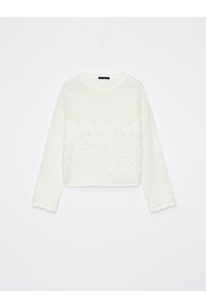 NO BRAND Pulover alb, cu model clasic decorat, mânecă lungă, tricotat, Mohito S