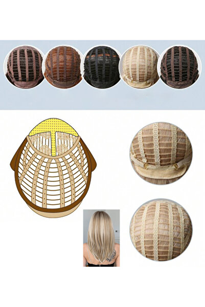 NO BRAND Perucă de damă Ombre Blondă Lungime Medie 40cm cu Breton Naturală