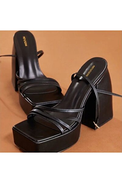 NO BRAND Sandale negre cu platformă și toc bloc Prettylittlething 38