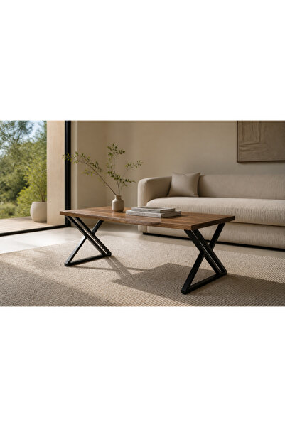 Palma homez Coffee Table Brown Wood Black Iron 120 cm