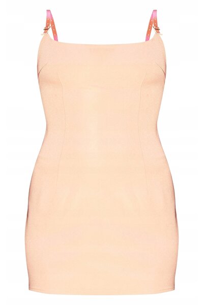 NO BRAND Prettylittlething Rochie mini tip creion bej cu bretele cu închidere 36