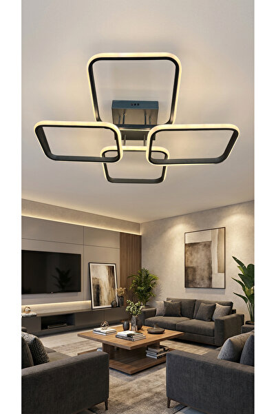G-Light 4 Lü Dikdörtgen Siyah Modern Plafonyer Led Avize