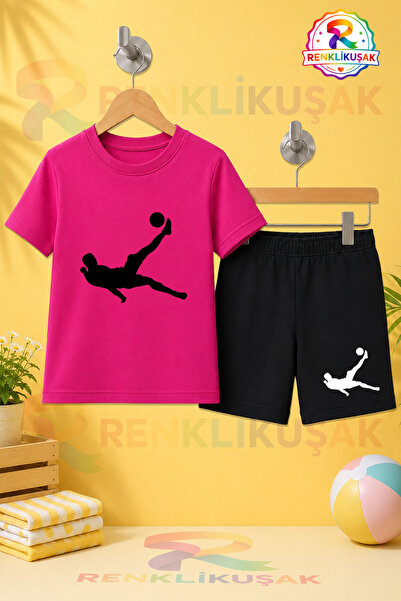 RENKLİKUŞAK Unisex Çocuk Siyah Roveşeta Futbol Baskılı Bisiklet Yaka Tişört -...