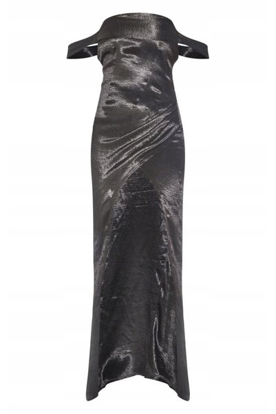 NO BRAND Rochie maxi din satin negru cu umerii goi Prettylittlething 36